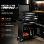 Servante 5 Tiroirs Noir 2en1 Caisse Amovible et Roulettes A4