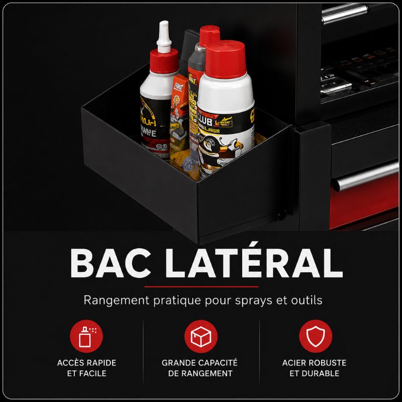 Servante 2-en-1 noir et rouge avec caisse portable amovible A3