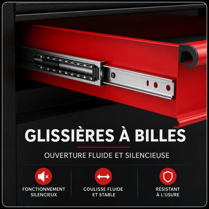 Servante 2-en-1 noir et rouge avec caisse portable amovible A3