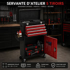 Servante 2-en-1 noir et rouge avec caisse portable amovible A3