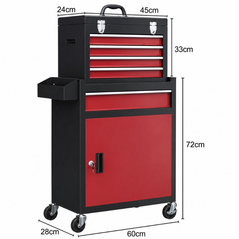 Servante 2-en-1 noir et rouge avec caisse portable amovible A3