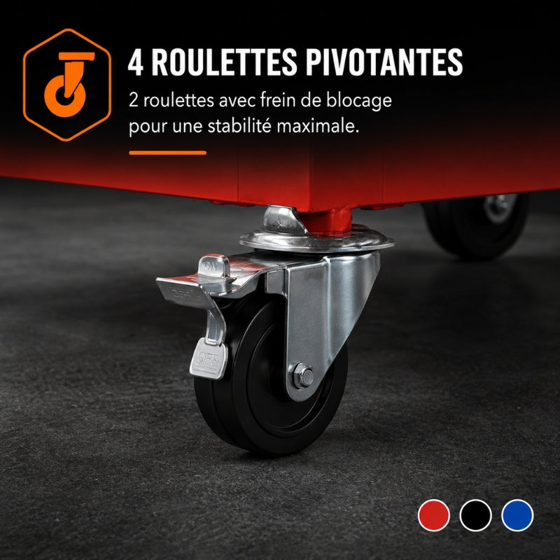 Servante d'Atelier 3en1 — Caisse Amovible, 6 Tiroirs & Armoire sur Roulettes A2