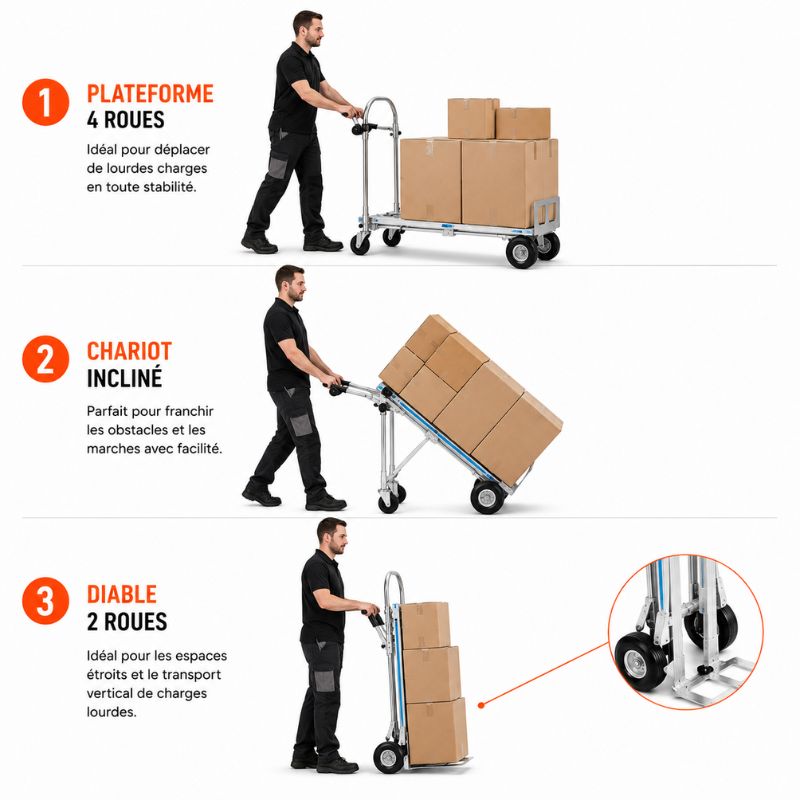 Chariot Diable 3 en 1 Aluminium