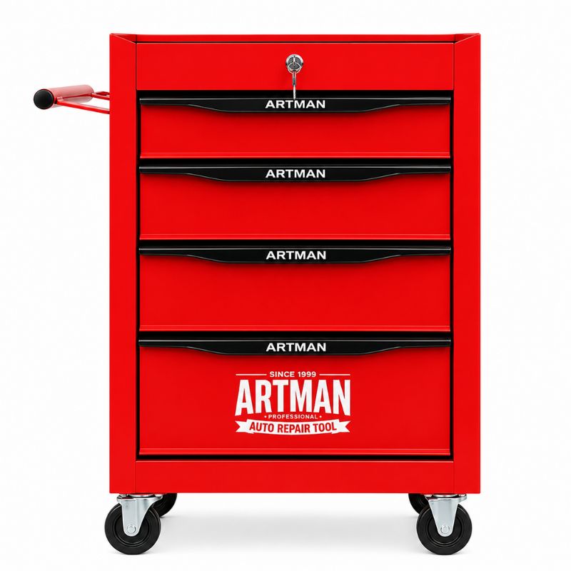 Servante 4 Tiroirs Rouge sur Roulettes Verrouillable S3