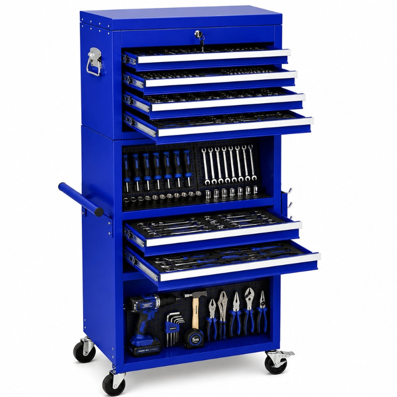 Servante d'Atelier 3en1 — Caisse Amovible, 6 Tiroirs & Armoire sur Roulettes A2