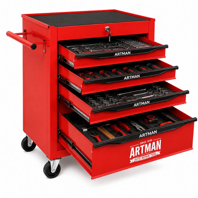 Servante 4 Tiroirs Rouge sur Roulettes Verrouillable S3