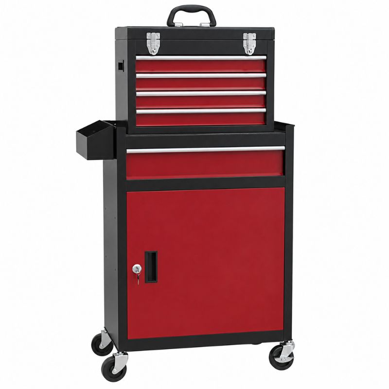 Servante 2-en-1 noir et rouge avec caisse portable amovible A3
