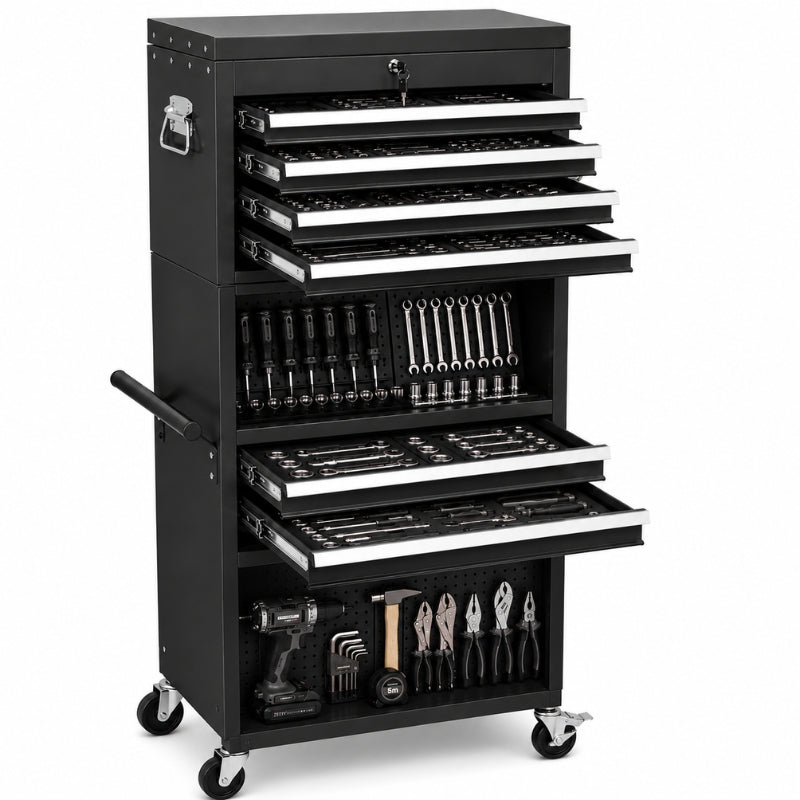 Servante d'Atelier 3en1 — Caisse Amovible, 6 Tiroirs & Armoire sur Roulettes A2
