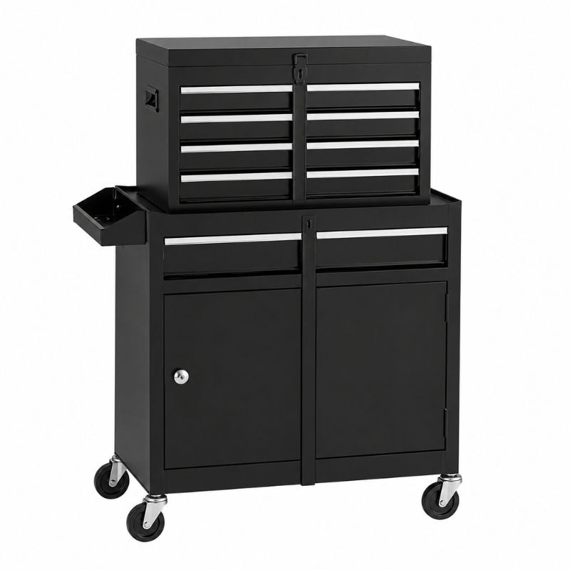 Servante 5 Tiroirs Noir 2en1 Caisse Amovible et Roulettes A4