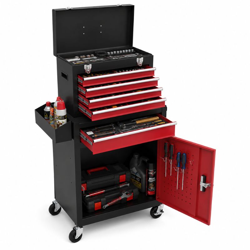 Servante 2-en-1 noir et rouge avec caisse portable amovible A3