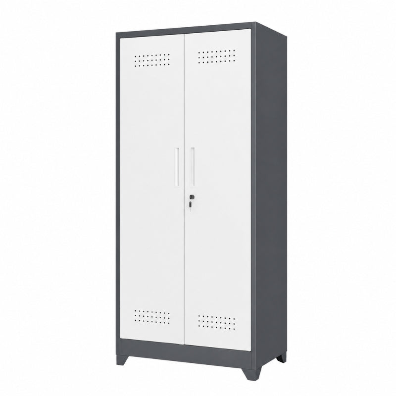 Armoire Métallique Atelier 165cm — 4 Étagères, Panneau Perforé & Serrure