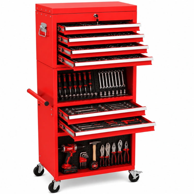 Servante d'Atelier 3en1 — Caisse Amovible, 6 Tiroirs & Armoire sur Roulettes A2
