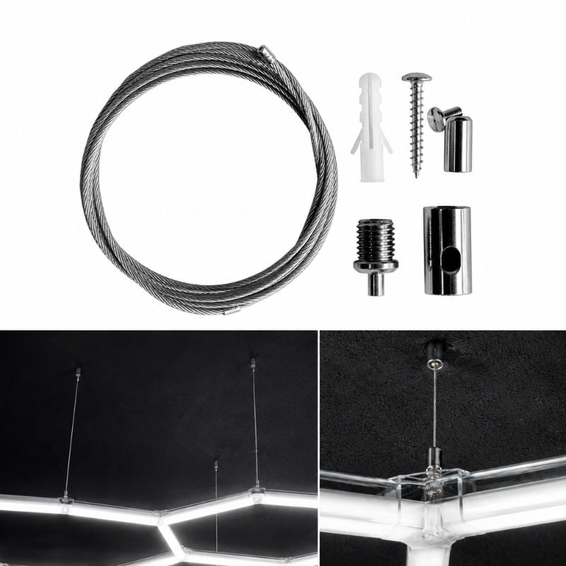 Kit 15 Câbles de Suspension Réglable pour Panneaux LED Hexagonaux – Acier Inoxydable 1 m