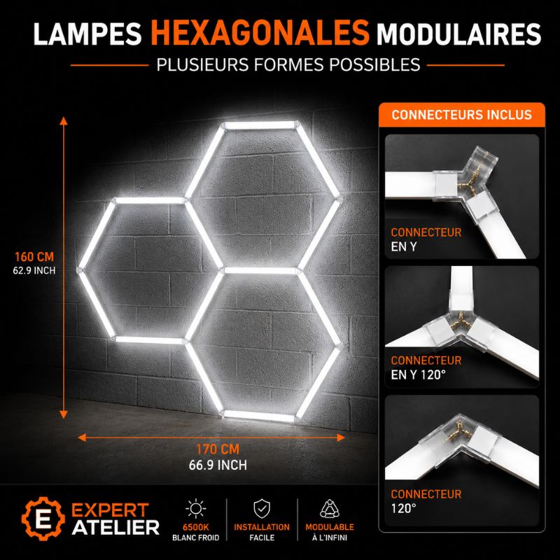 Plafonnier LED Hexagonal Nid d'Abeille 3 Modules 1,60 m x 1,70 m – blanc 6500K