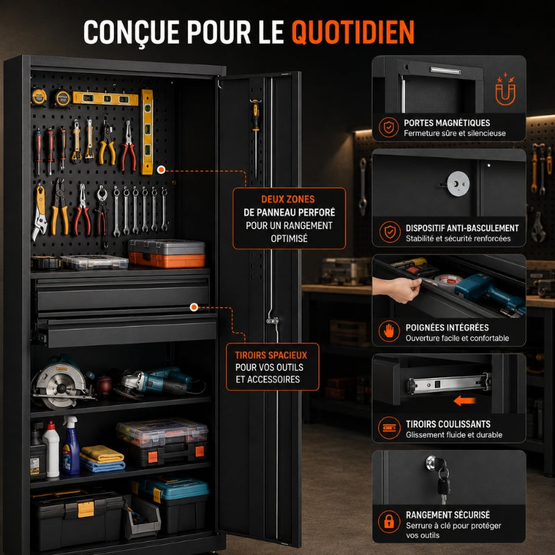 Armoire à Outils Atelier 180cm Noir