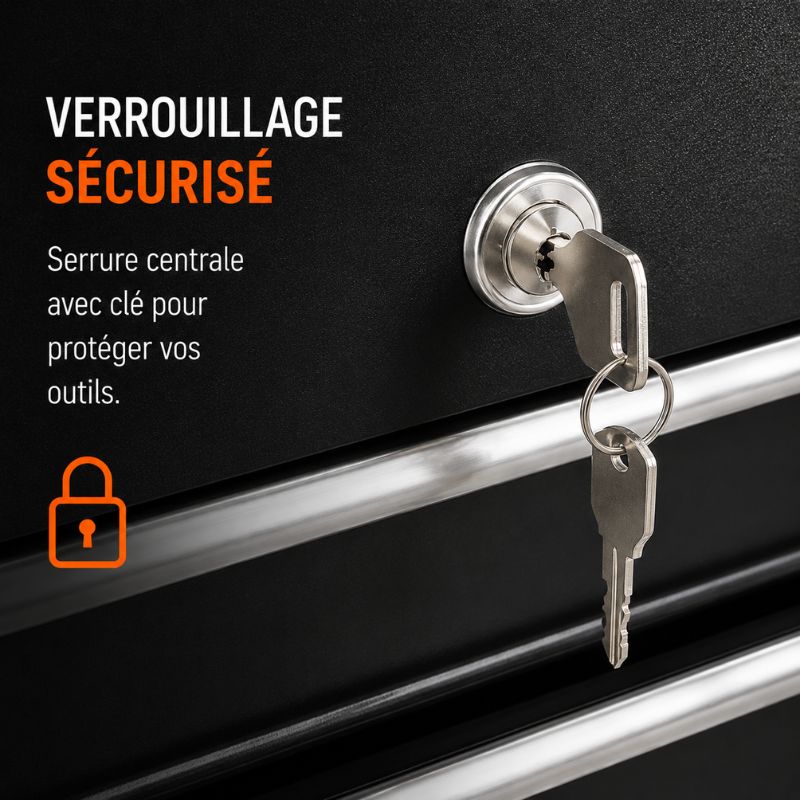 Servante d'Atelier 3 Tiroirs Noir — Plans de Travail Extensibles & Étagère Ouverte S1