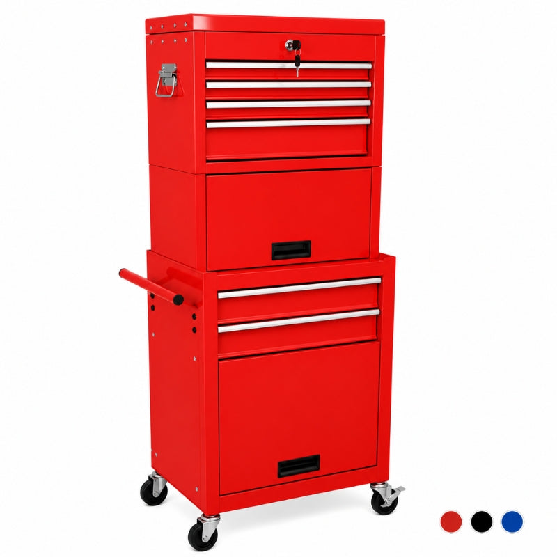 Servante d'Atelier 3en1 — Caisse Amovible, 6 Tiroirs & Armoire sur Roulettes A2