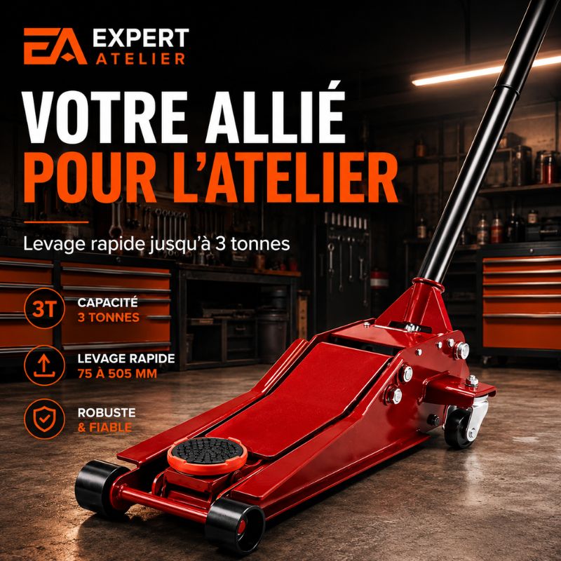 Cric hydraulique rouleur extra plat 3T