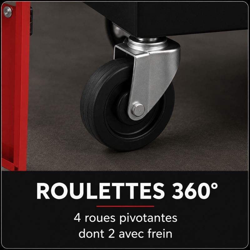 Servante 2-en-1 noir et rouge avec caisse portable amovible A3