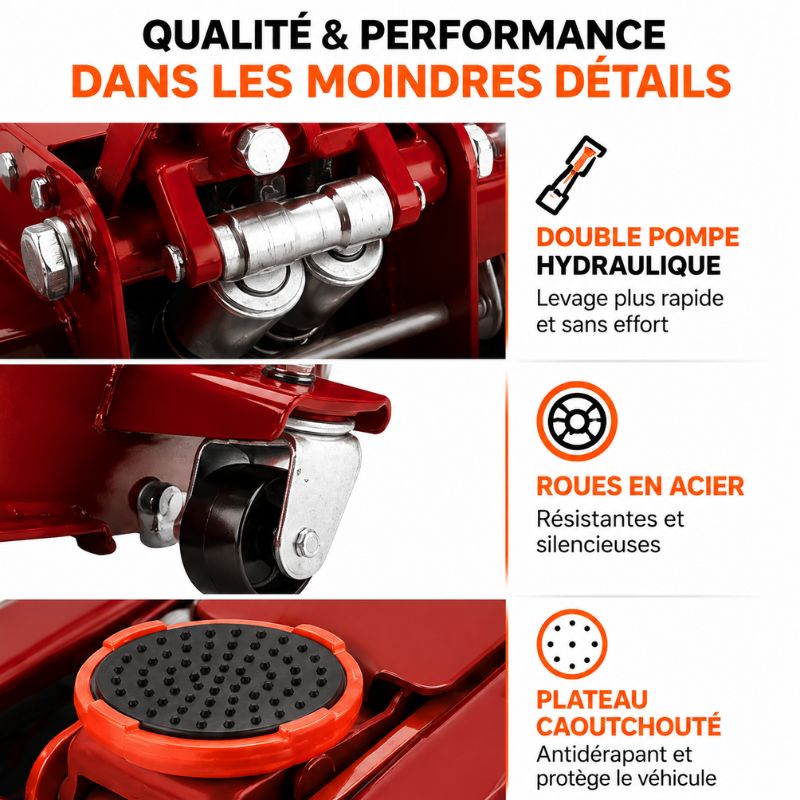 Cric hydraulique rouleur extra plat 3T
