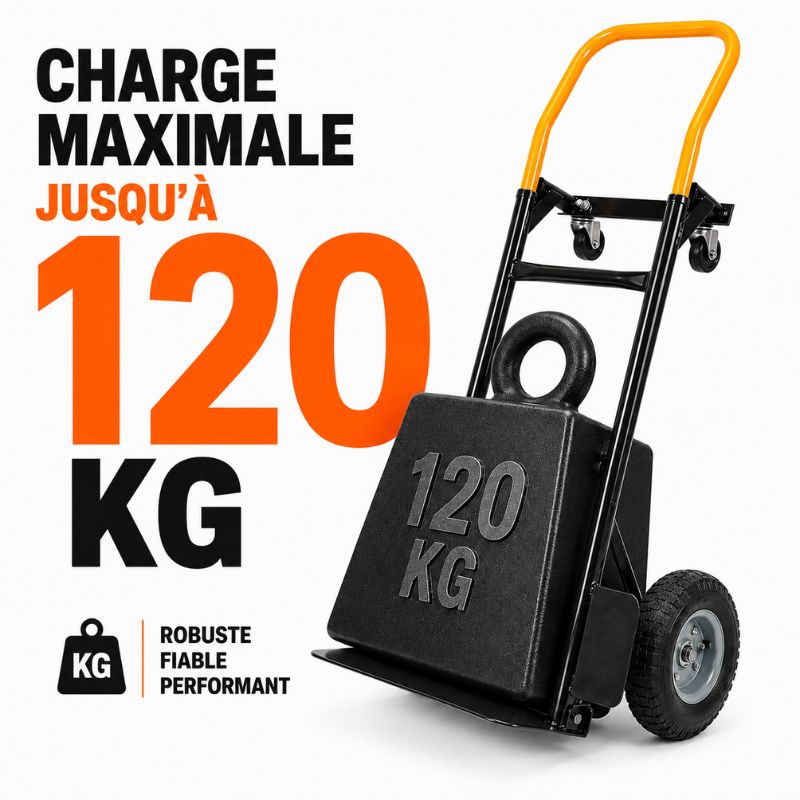 Chariot Diable 3-en-1 Acier renforcé - Charge max 120 kg