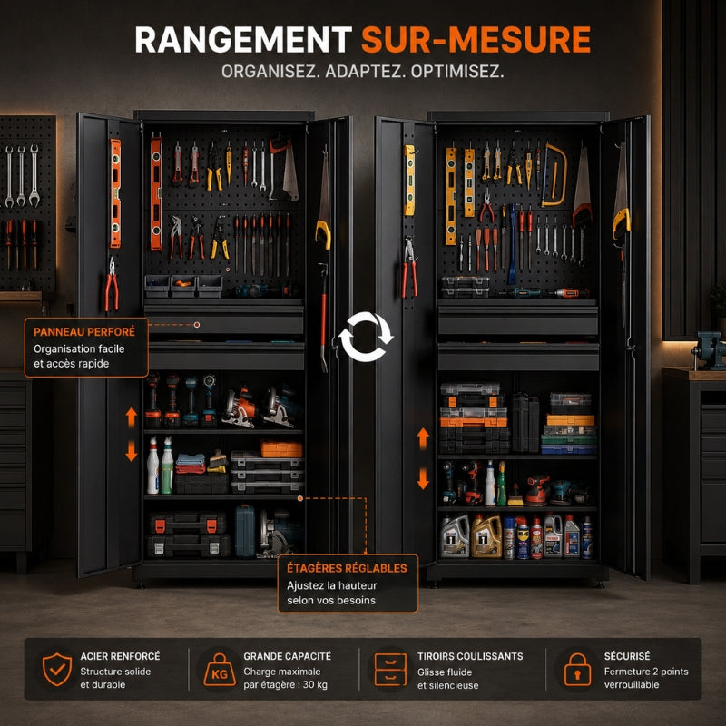 Armoire à Outils Atelier 180cm Noir