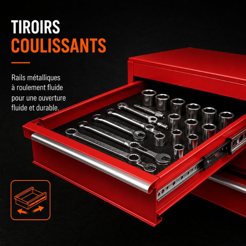 Servante atelier 5 tiroirs rouge 2en1 — caisse amovible A1