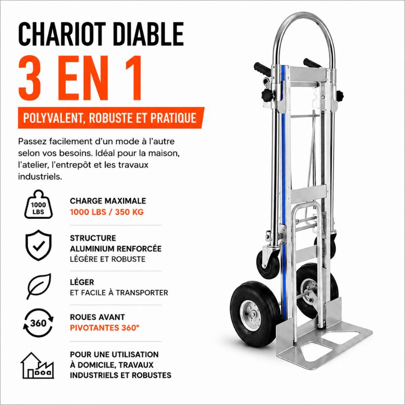 Chariot Diable 3 en 1 Aluminium