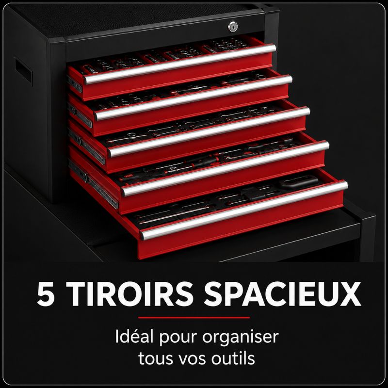 Servante 2-en-1 noir et rouge avec caisse portable amovible A3