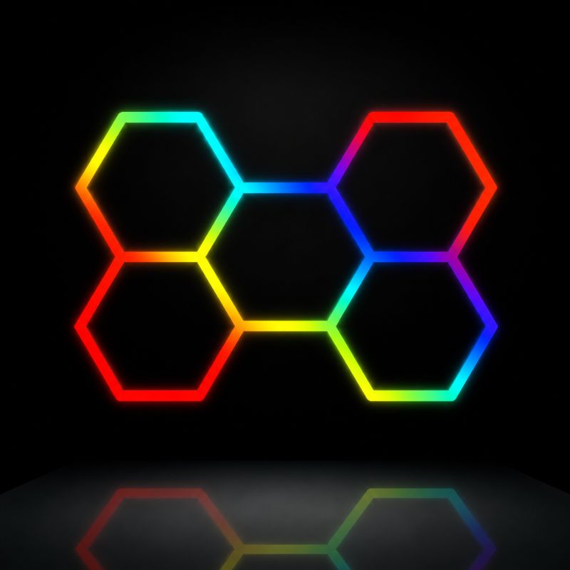 Plafonnier LED Hexagonal RGBW 5 Modules 2,30 m x 1,68 m – RGB + blanc dimmable