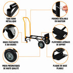 Chariot Diable 3-en-1 Acier renforcé - Charge max 120 kg