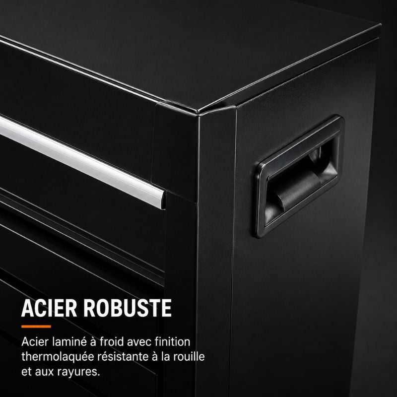 Servante 5 Tiroirs Noir 2en1 Caisse Amovible et Roulettes A4