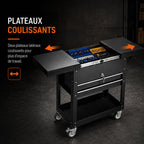 Servante d'Atelier 3 Tiroirs Noir — Plans de Travail Extensibles & Étagère Ouverte S1