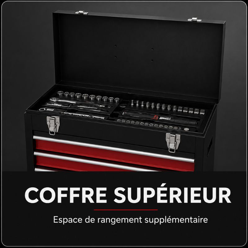 Servante 2-en-1 noir et rouge avec caisse portable amovible A3