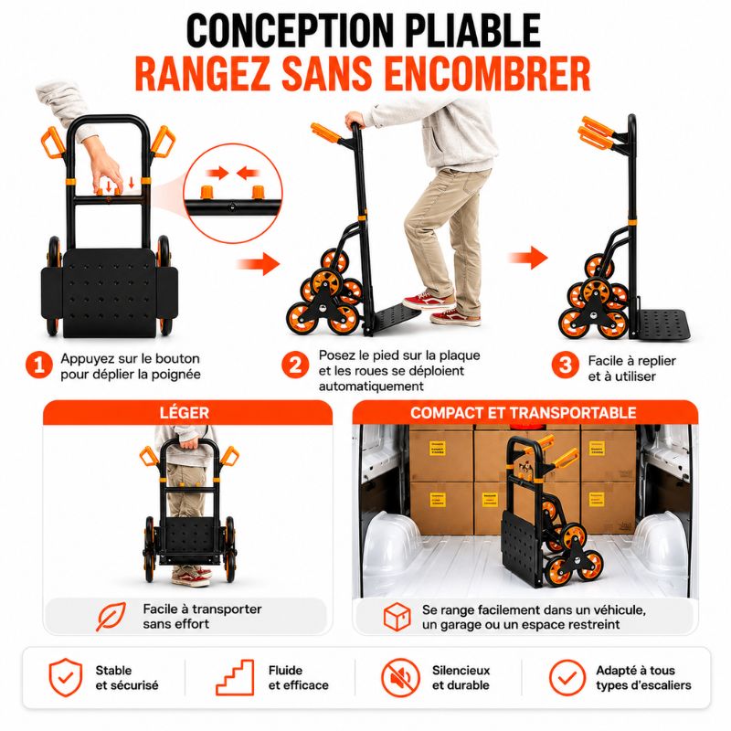 Diable Monte-Escaliers Pliable - Charge max 200 kg