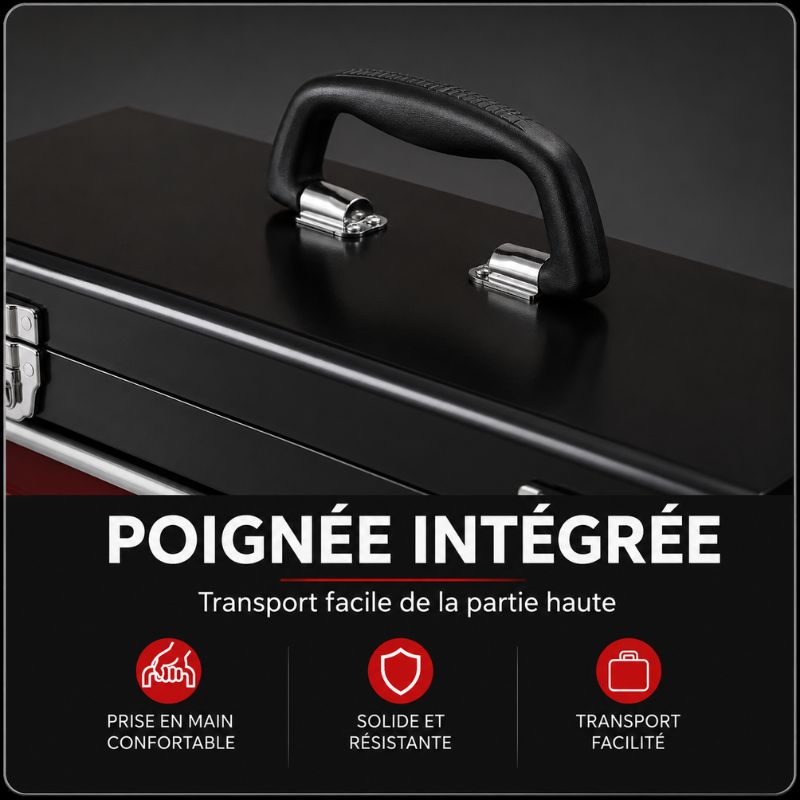 Servante 2-en-1 noir et rouge avec caisse portable amovible A3