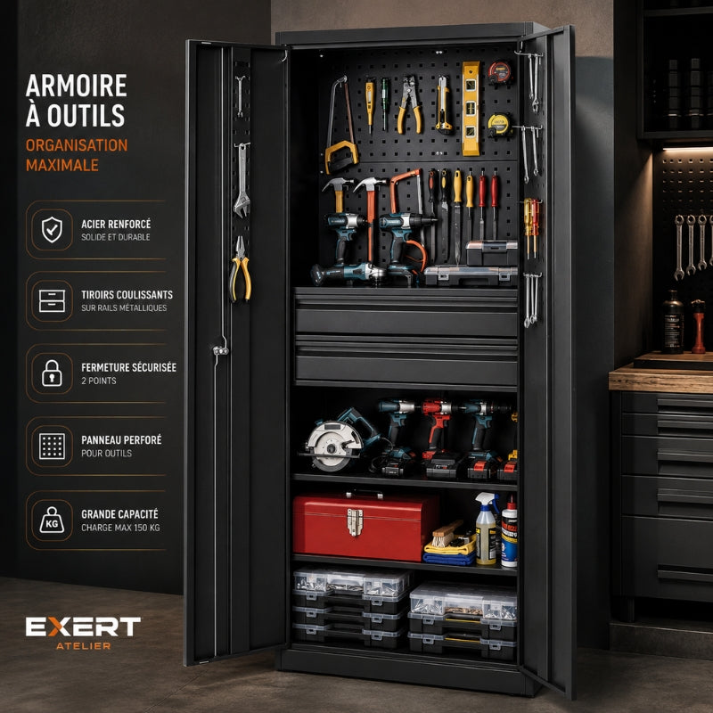 Armoire à Outils Atelier 180cm Noir