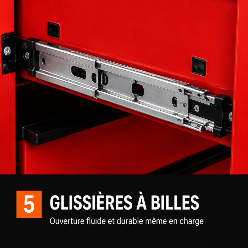 Servante 4 Tiroirs Rouge sur Roulettes Verrouillable S3