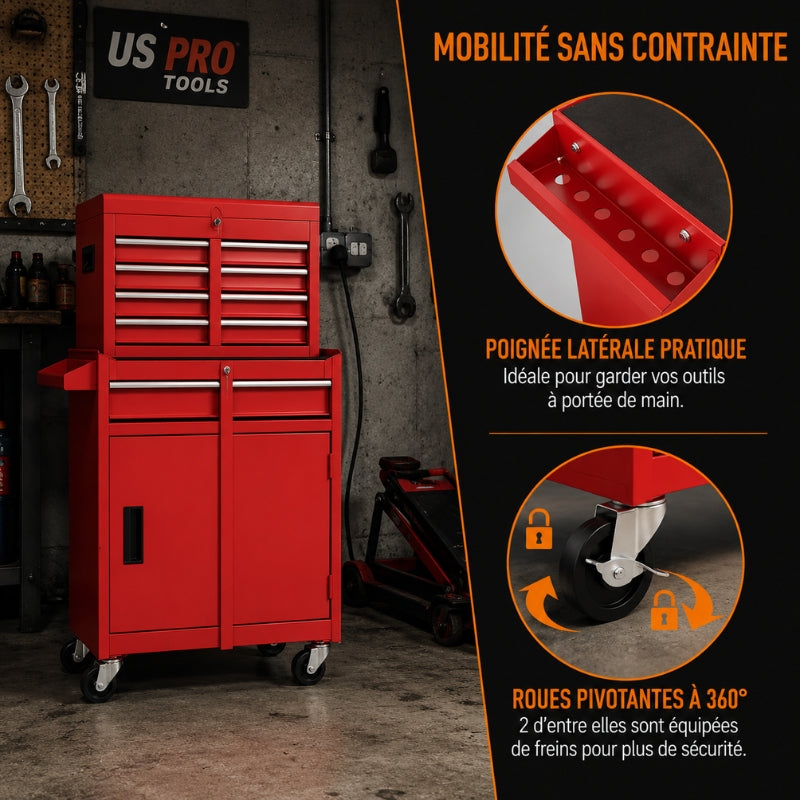 Servante atelier 5 tiroirs rouge 2en1 — caisse amovible A1