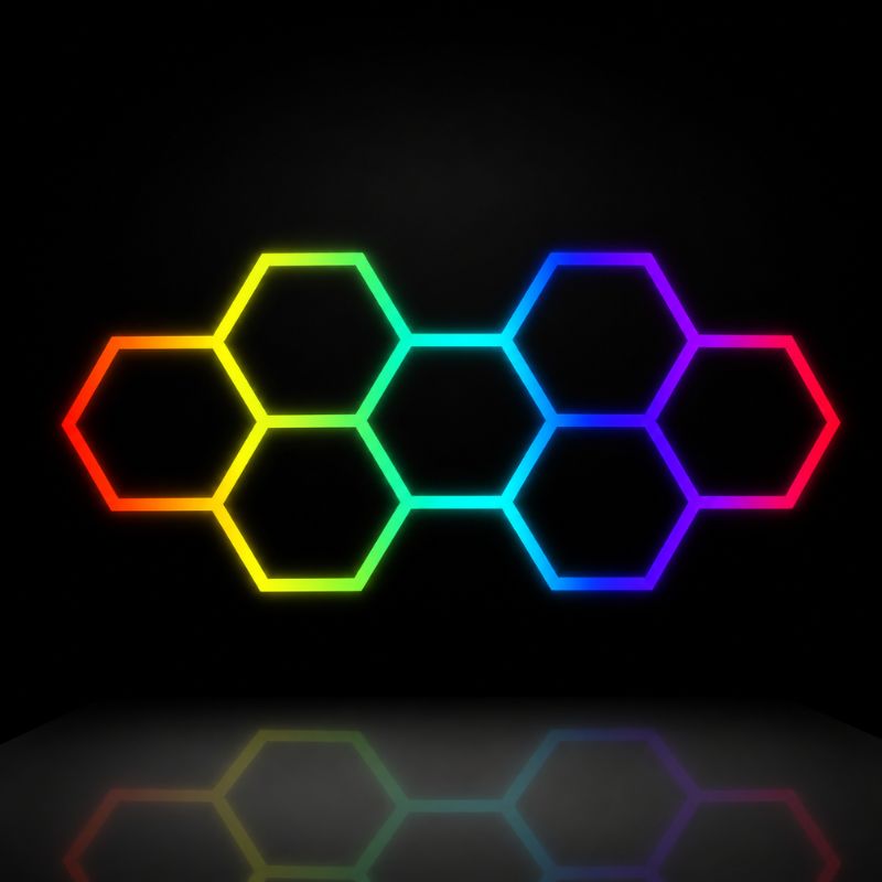 Plafonnier LED Hexagonal RGBW 7 Modules 3,67 m x 1,68 m – RGB + blanc dimmable