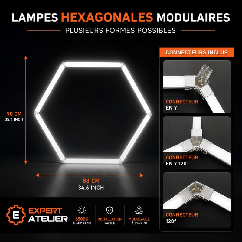 Plafonnier LED Hexagonal 1 Module Ø 1 m  – blanc 6500K