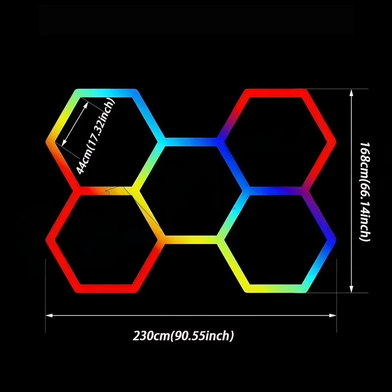 Plafonnier LED hexagonal RGBW 5 modules - dimensions 230 x 168 cm