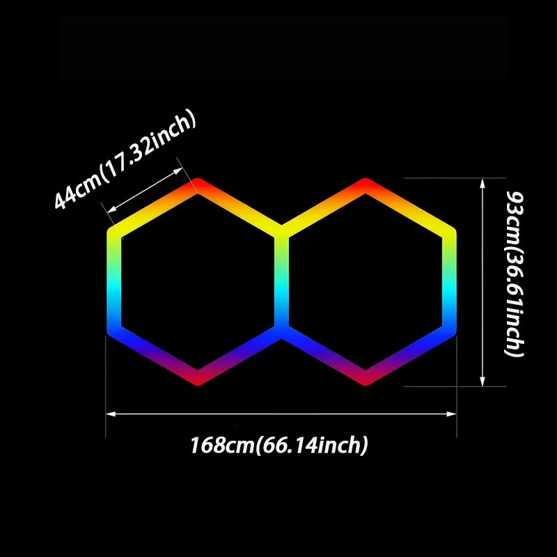 Plafonnier LED hexagonal RGBW 2 modules - dimensions 168 x 93 cm