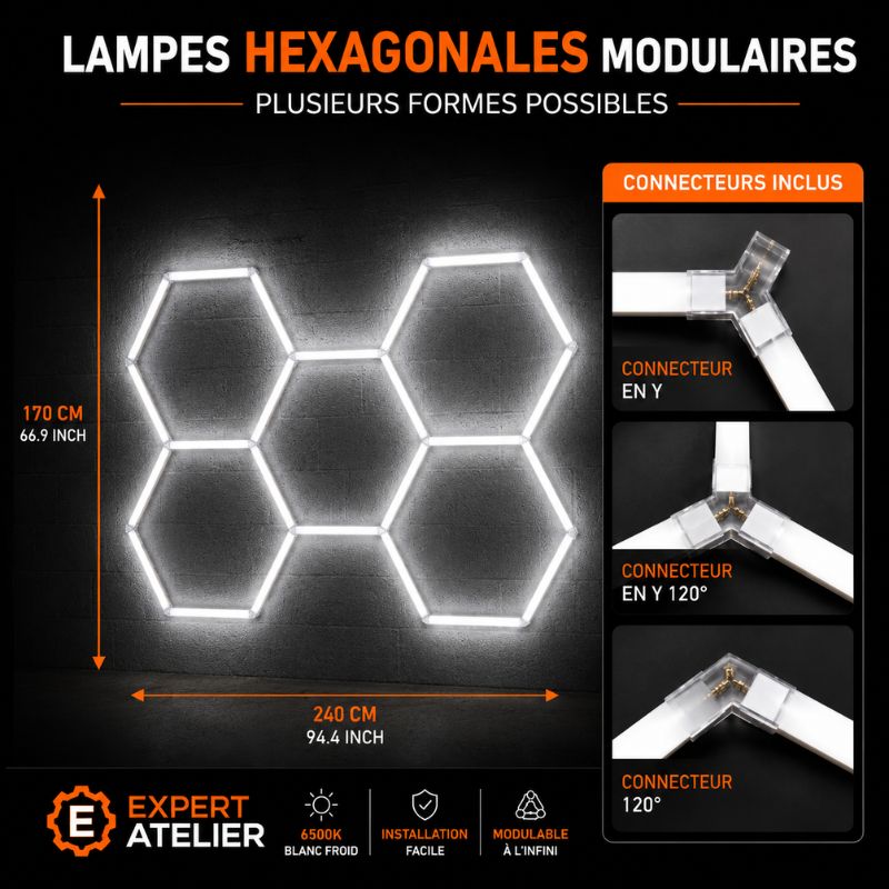 Plafonnier LED Hexagonal Nid d'Abeille 5 Modules 2,40 m x 1,70 m – blanc 6500K