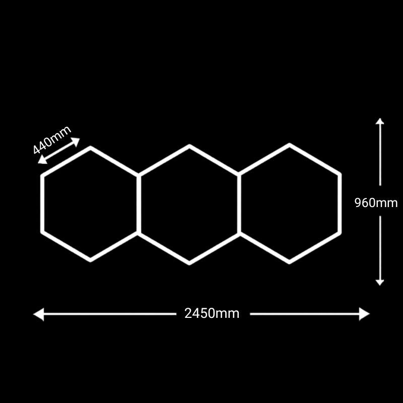 Éclairage plafond LED 3 Hexagones en ligne GSX™ – 2,45 × 0,96 m – 6500K
