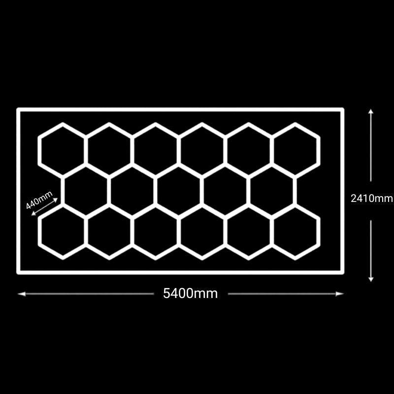 Éclairage plafond LED 17 Hexagones avec cadre GSX™ – 5,40 × 2,41 m – 6500K