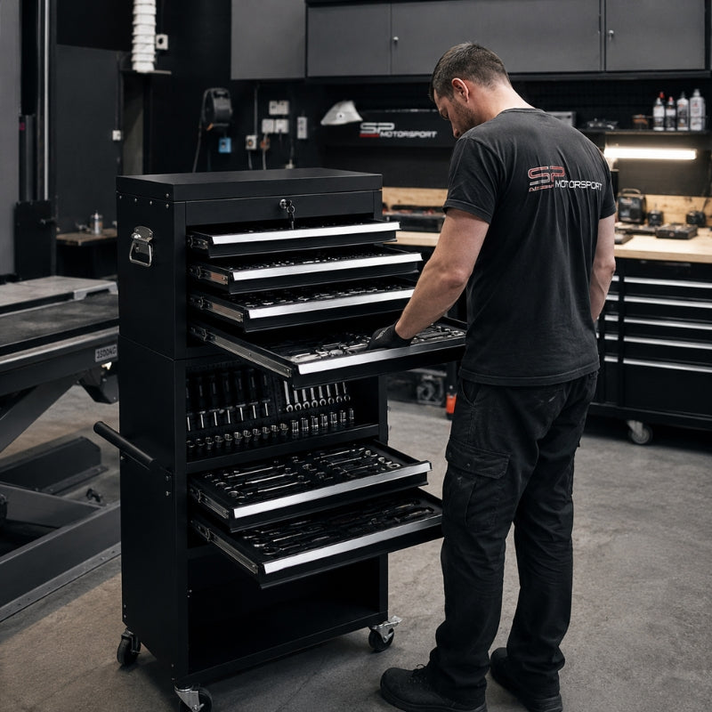 Servante d'Atelier 3en1 — Caisse Amovible, 6 Tiroirs & Armoire sur Roulettes A2