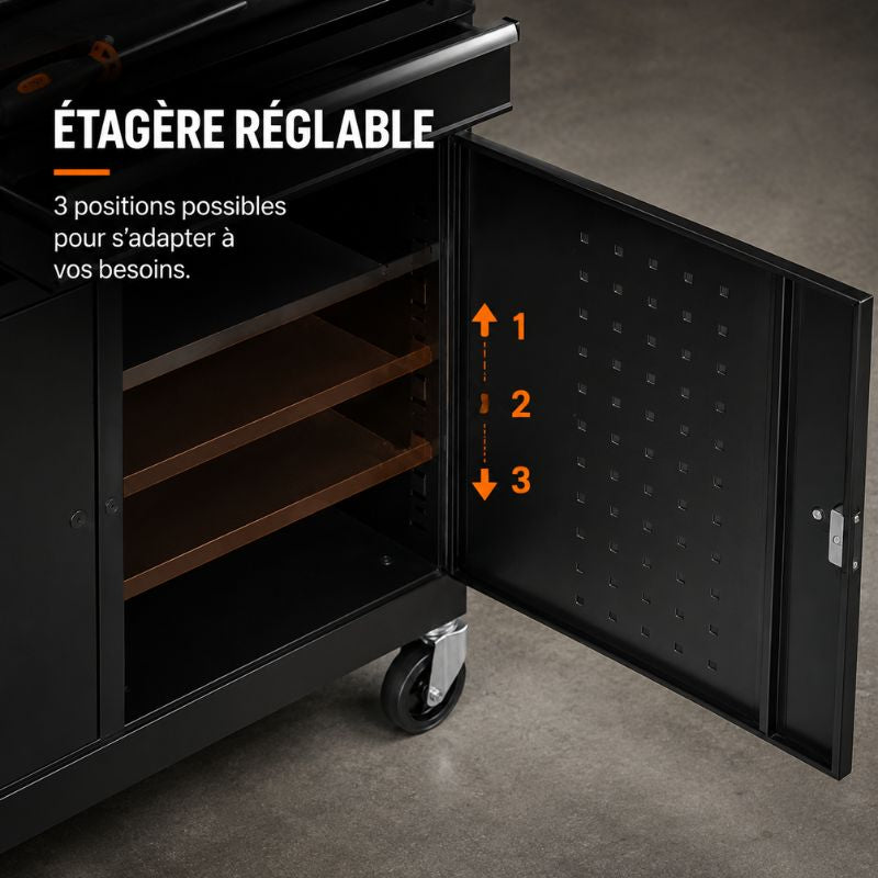 Servante 5 Tiroirs Noir 2en1 Caisse Amovible et Roulettes A4