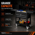 Servante d'Atelier 3 Tiroirs Noir — Plans de Travail Extensibles & Étagère Ouverte S1