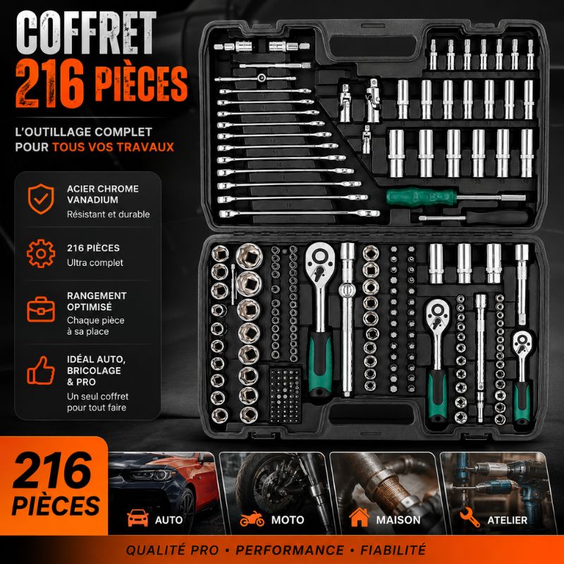Coffret d'Outils Professionnel 216 Pièces
